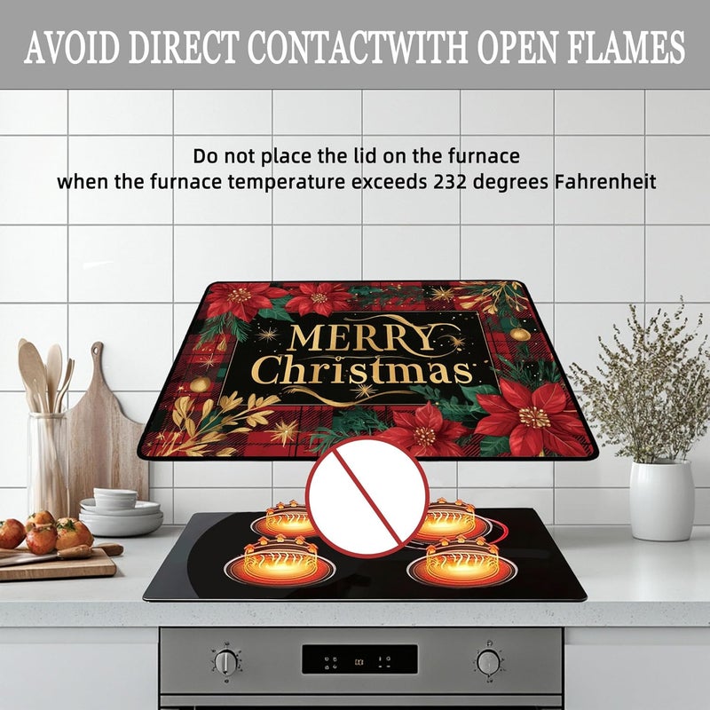 WRTCPOC Christmas Poinsettia Glass Stove Top Cover Protector – Merry Christmas Glass Cooktop Protector,Xmas Cooktop Mat for Ceramic Countertop Mats Electric Stove Cover Festive Decor - Image 3